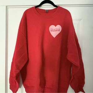 Gildan Red Women's Sweatshirt with Heart Design